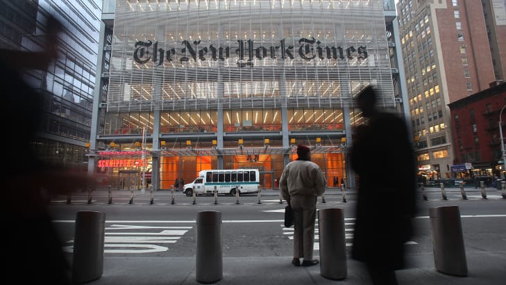A building with The New York Times’ logo.