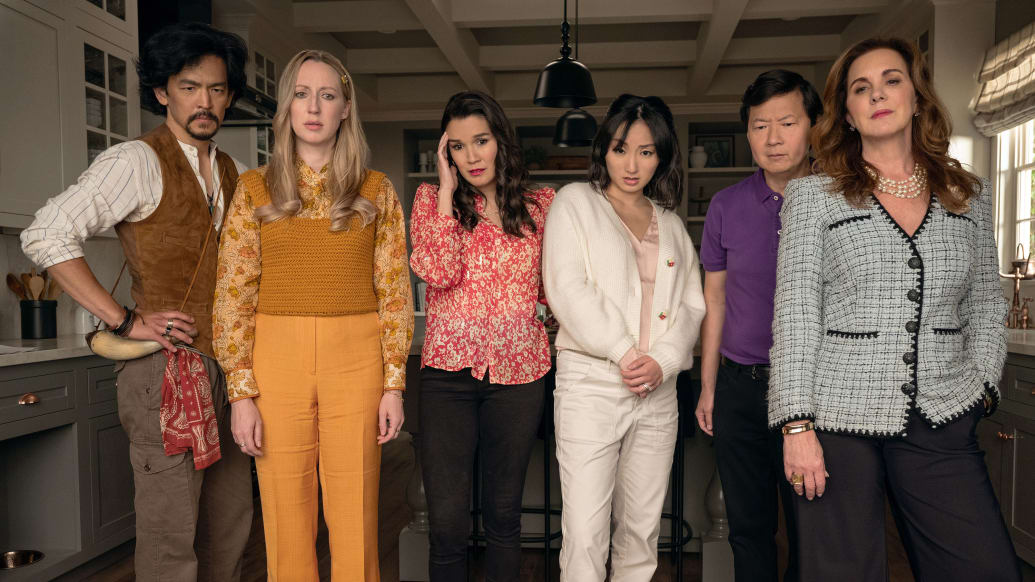 A picture of John Cho, Anna Konkle, Zoë Chao, Poppy Liu, Ken Jeong and Elizabeth Perkins in 'The Afterparty'