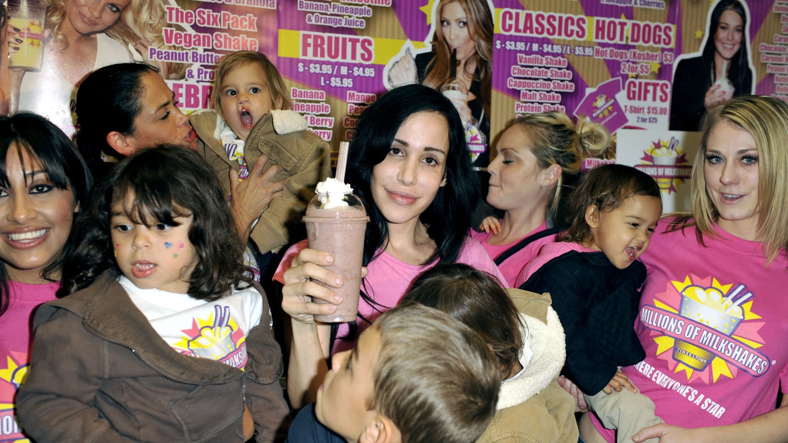 Octomom Nadya Suleman and her large family plus helpers launch their signature Milkshake at 'Millions of Milkshakes' on November 10, 2010 in West Hollywood, California.