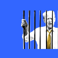A photo illustration of Donald Trump behind bars