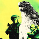 A photo illustration of stills from 2014’s ‘Godzilla’