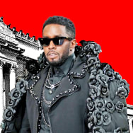 A photo illustration of Sean ‘Diddy’ Combs in front of the Metropolitan Museum of Art