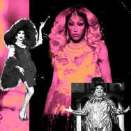 A photo illustration of drag queens from 'We're Here'.