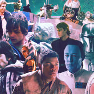 A photo illustration of scenes from the Star Wars franchise.
