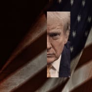 A photo illustration showing Donald Trump and an Ameircan flag.