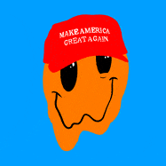 Illustrative gif of a melting smiley face wearing a MAGA Make America Great Again hat and a twitching eye