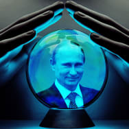 An illustration including a photo of Putin inside of a crystal ball