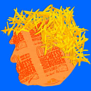 Illustration of Donald Trump with a face made out of a McDonalds burger wrapper and hair made out of french fries