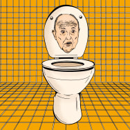 Illustration of Rudolph "Rudy" Giuliani on a toilet