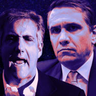 A photo illustration of Michael Cohen and Todd Blanche.