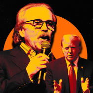 A photo illustration of David Pecker, ex-publisher of National Enquirer, and former President Donald Trump.