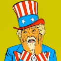 Illustration of Uncle Sam with a scream face with Donald Trump coloring