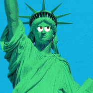 An animation of the Statue of Liberty rolling their eyes.