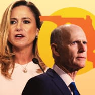 A photo illustration showing Rick Scott and Debbie Mucarsel-Powell.
