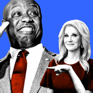 A gif of Kellyanne Conway pointing towards Tim Scott.