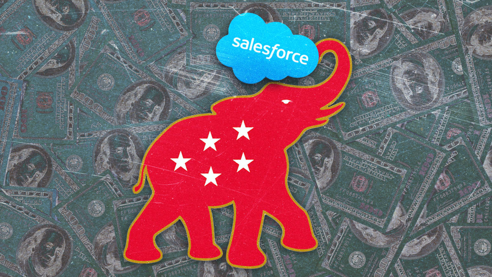 Illustration of a red Elephant (RNC) and a salesforce logo