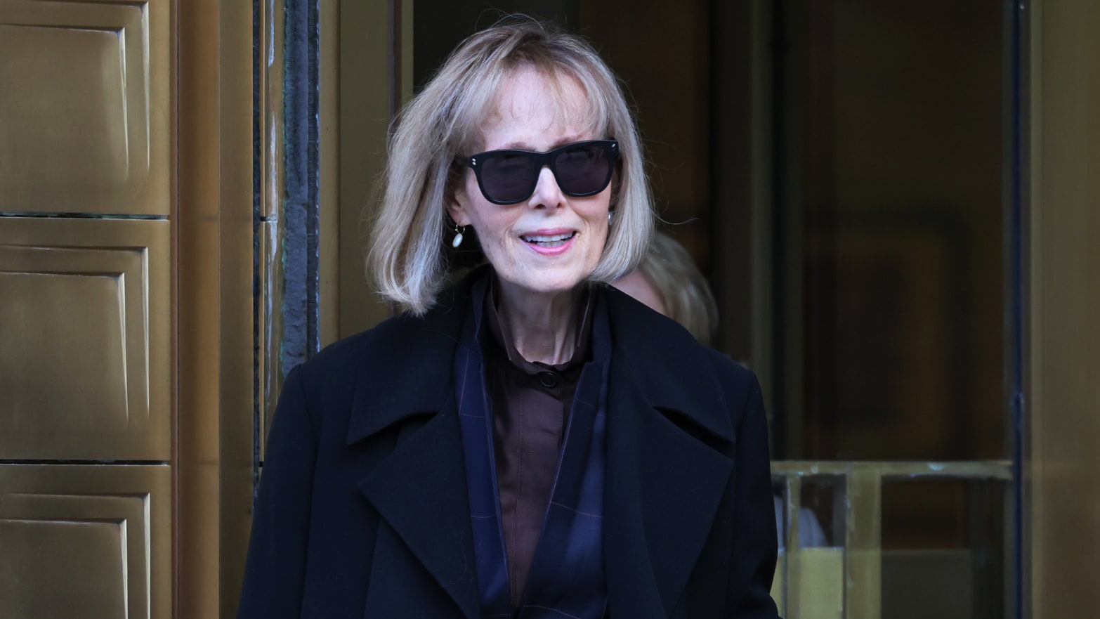 Magazine Columnist E. Jean Carroll leaves after her civil trial against former President Donald Trump at Manhattan Federal Court