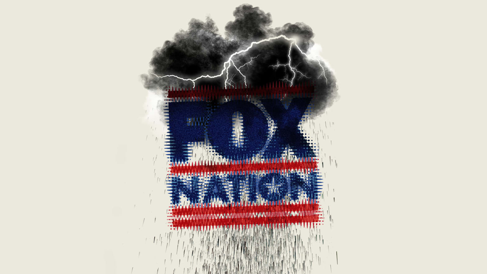 Photo illustration of Fox Nation logo with dark rain cloud overhead.