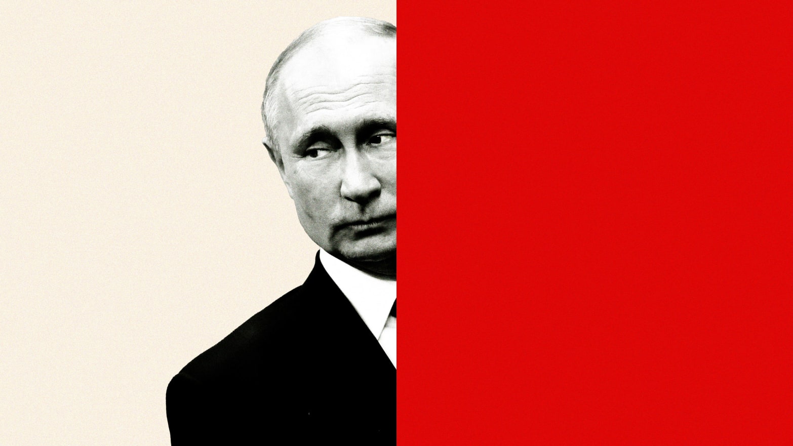 An illustration including a photo of Vladimir Putin and a Red rectangle.