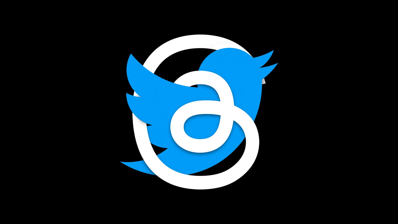 A photo composite of the Twitter blue bird logo wrapped in Instagram’s Threads logo.
