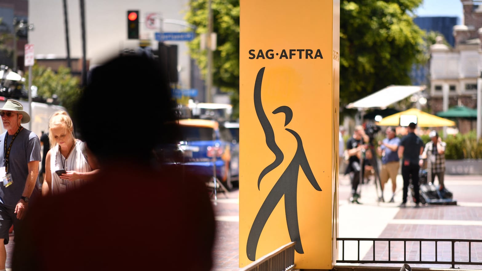 A sign for SAG-AFTRA outside its L.A. headquarters.