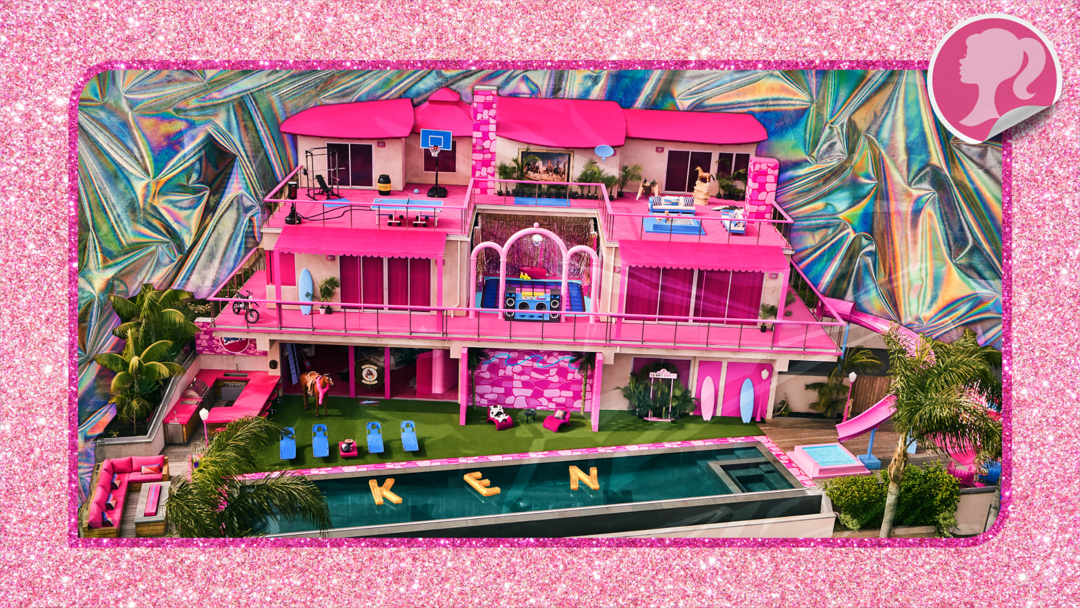 A photo illustration of Barbie's Airbnb Dream House in Malibu, California.