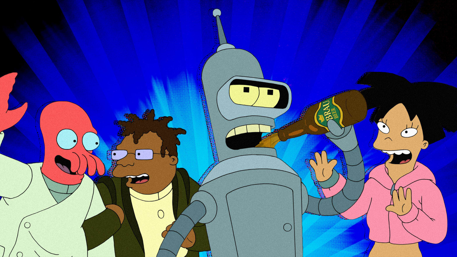 A photo illustration of the cast from the new season of Futurama.