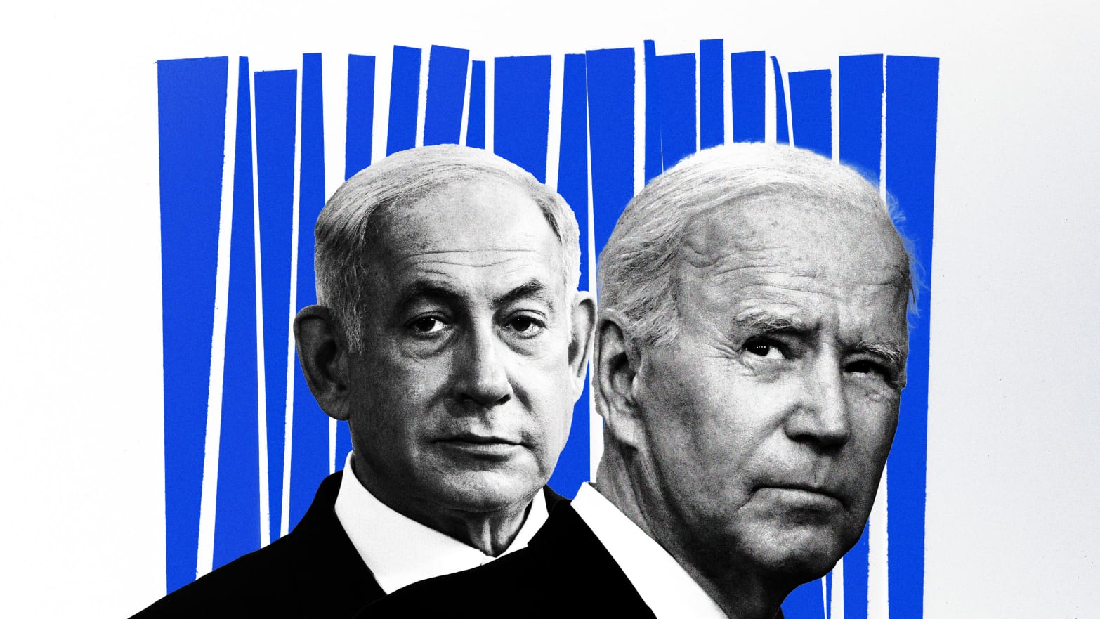 An illustration including Prime Minister Benjamin Netanyahu and U.S President Joe Biden