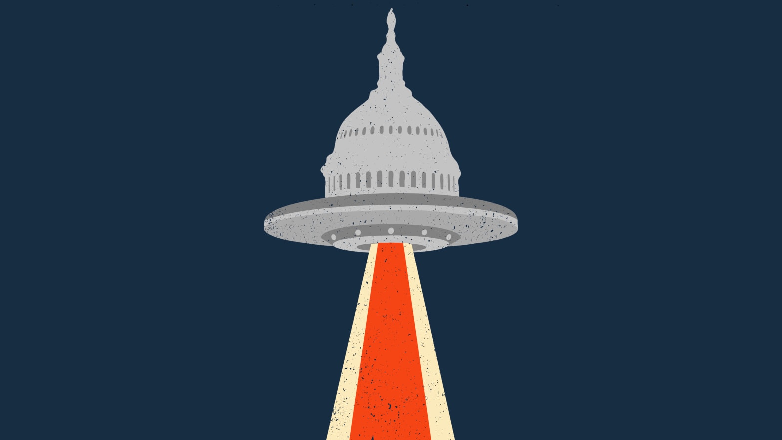 An illustration of the US Capitol building as a flying saucer.
