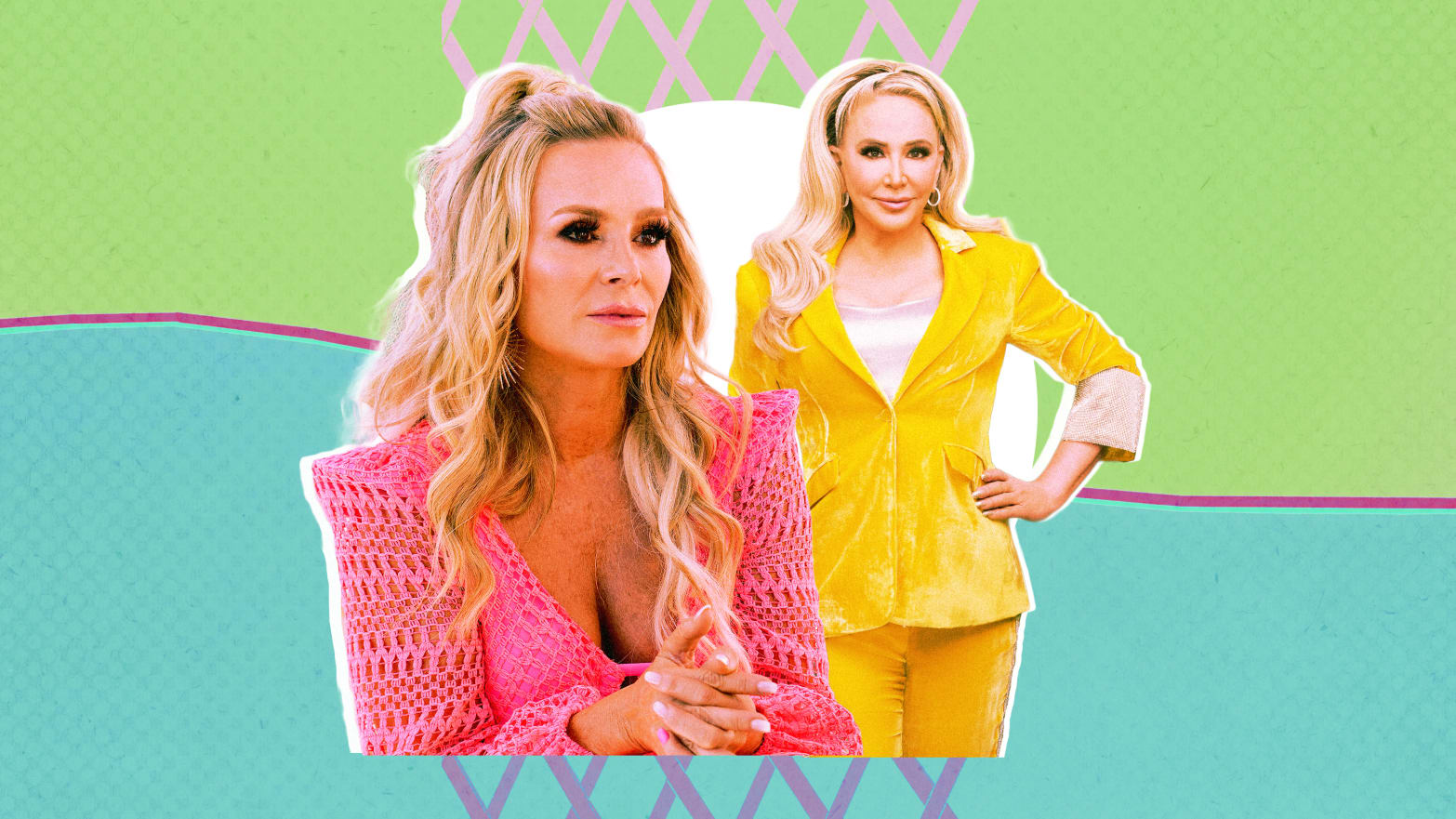 A photo illustration of Tamra Judge and Shannon Beador in production stills from RHOC.