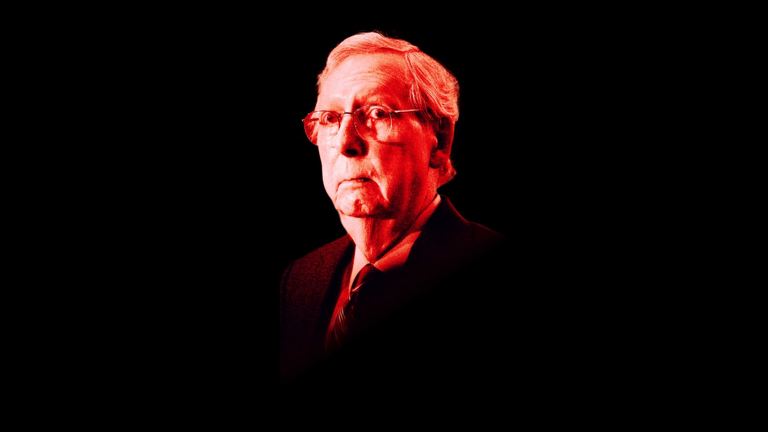 A photo illustration of Senate Minority Leader Senator Mitch McConnell in red.