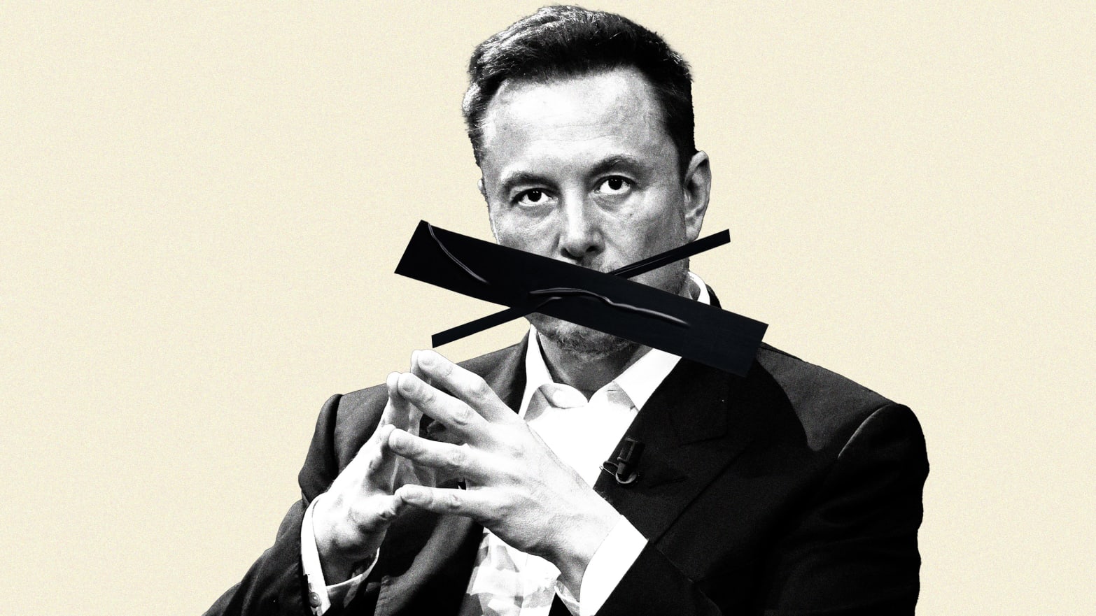 An illustration including photos of Elon Musk and Black Tape