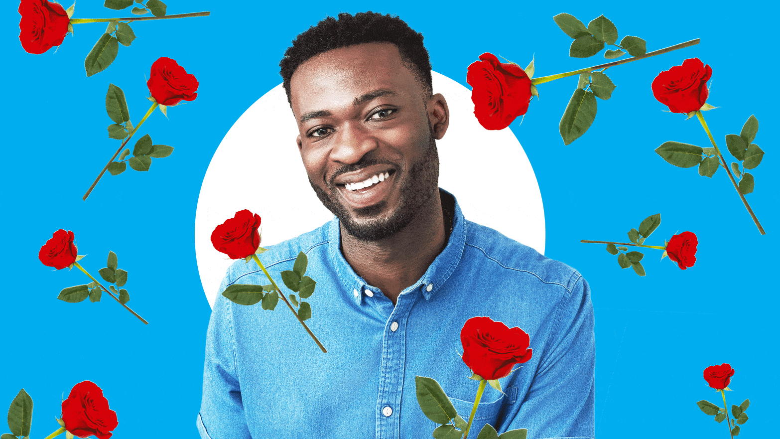 A gif of Dotun Olubeko with roses moving all around him