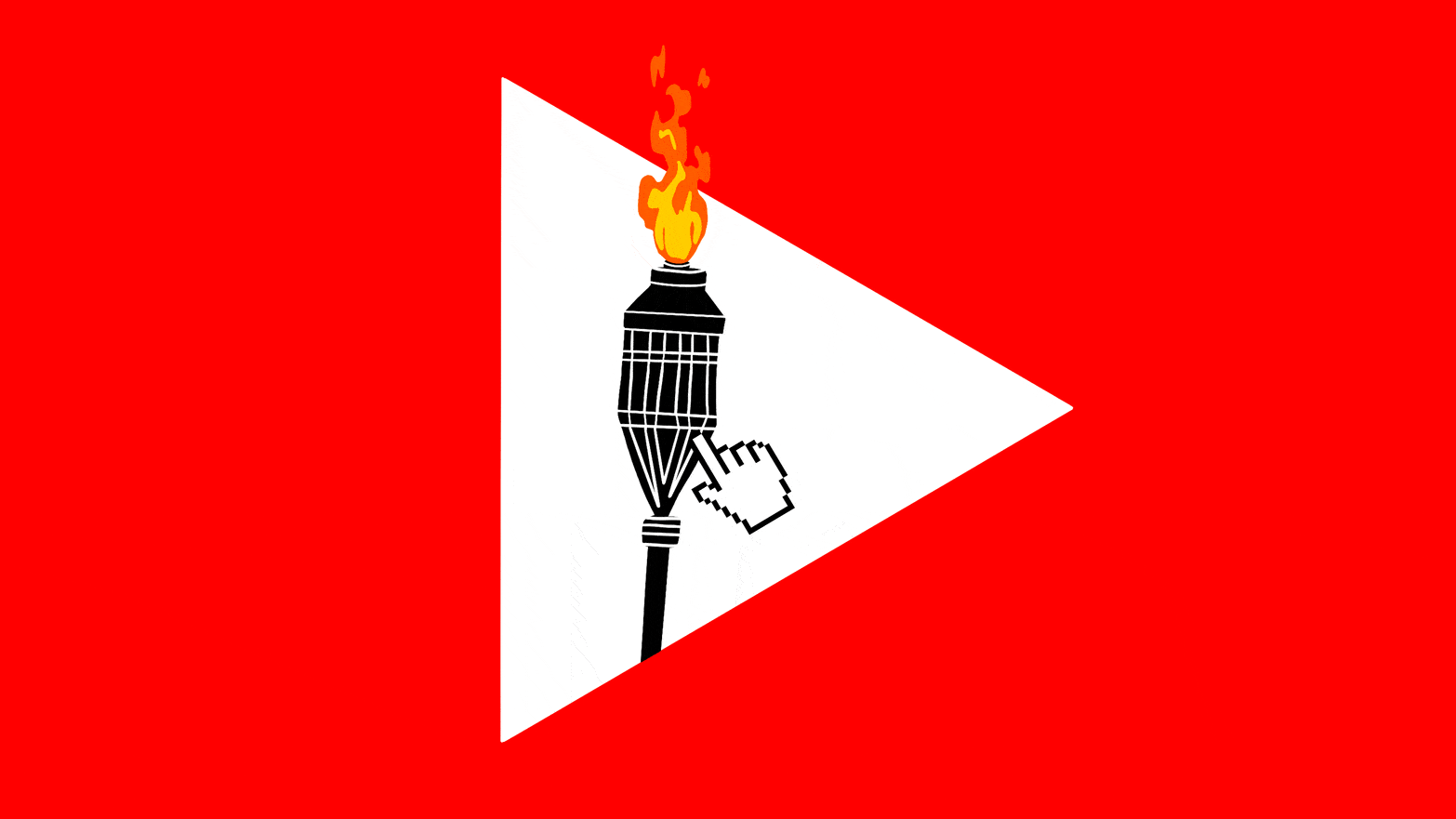 Illustrated gif of a flickering tiki torch in a YouTube play symbol.