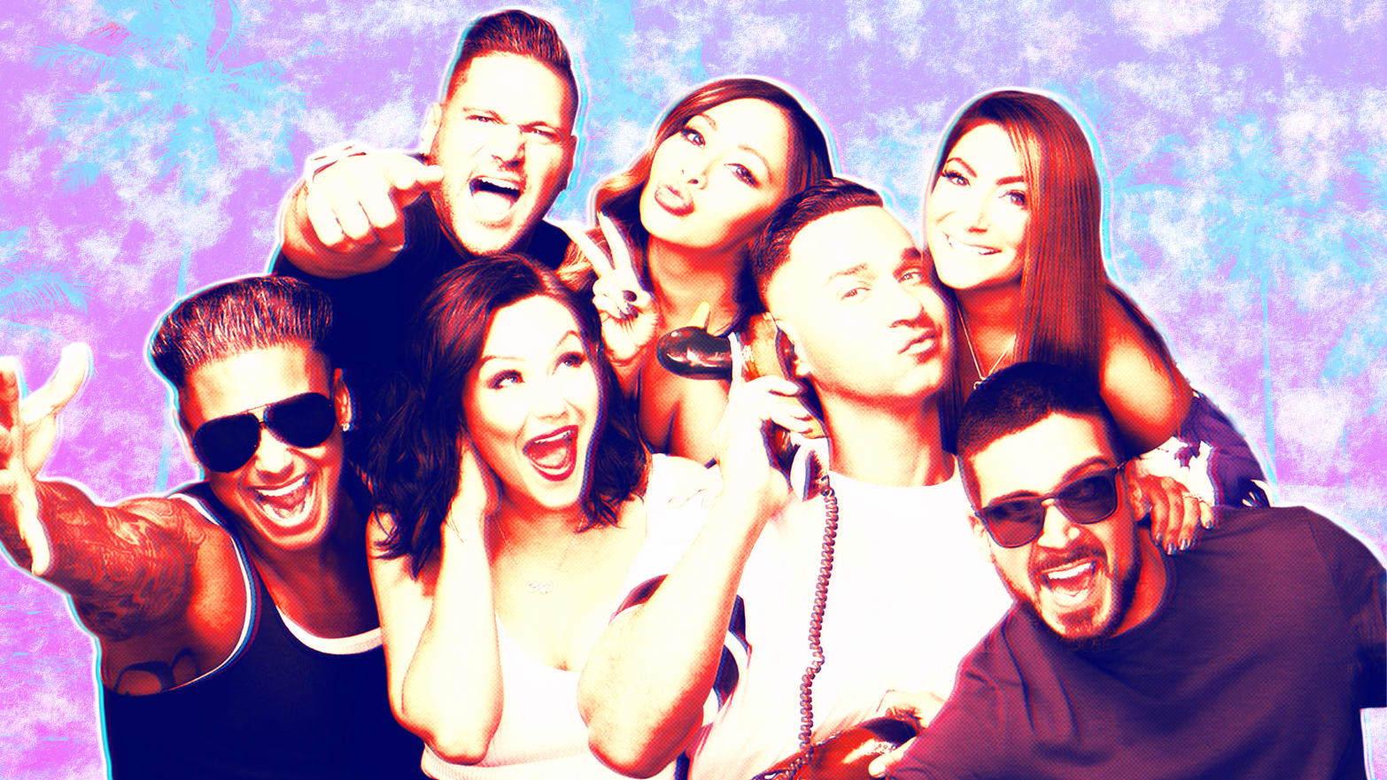 A photo illustration of the cast from the first season of MTV’s Jersey Shore.