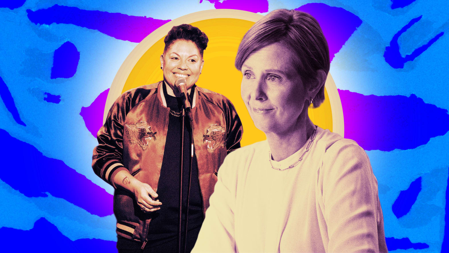A photo illustration of Sara Ramirez and Cynthia Nixon in And Just Like That