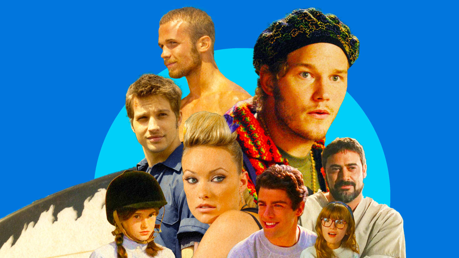 A photo composite of some of the guest stars on The O.C., including Olivia Wilde, Chris Pratt and Max Greenfield.