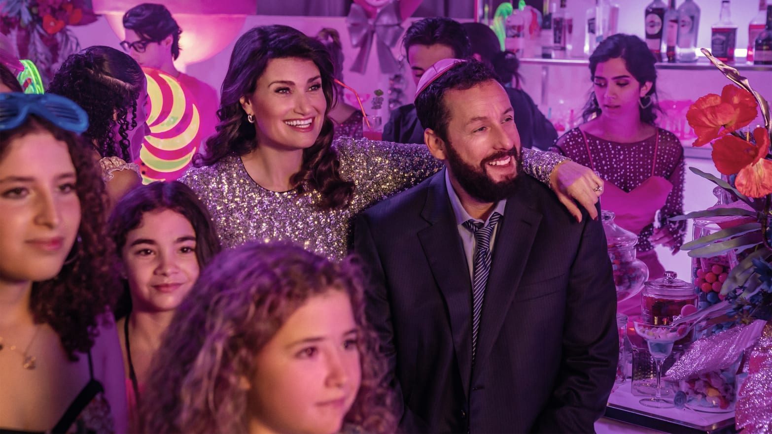 Adam Sandler and Idina Menzel in You Are SO Not Invited To My Bat Mitzvah.
