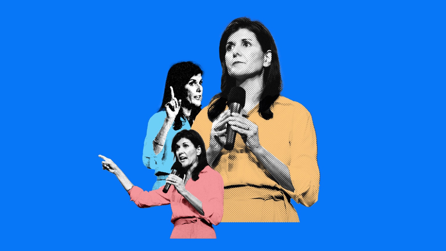 A photo illustration that shows three images of Nikki Haley collaged together