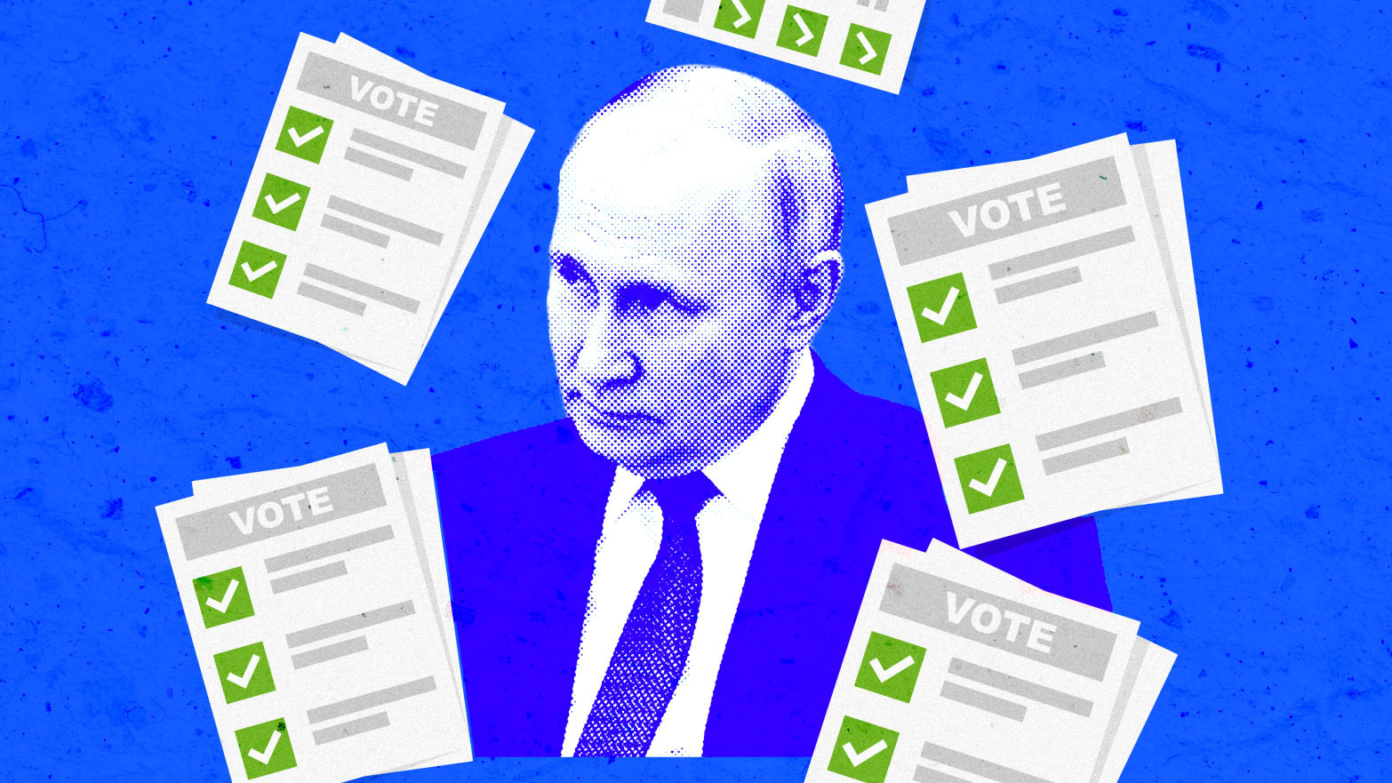 A photo illustration of Russian President Vladimir Putin and election ballots.