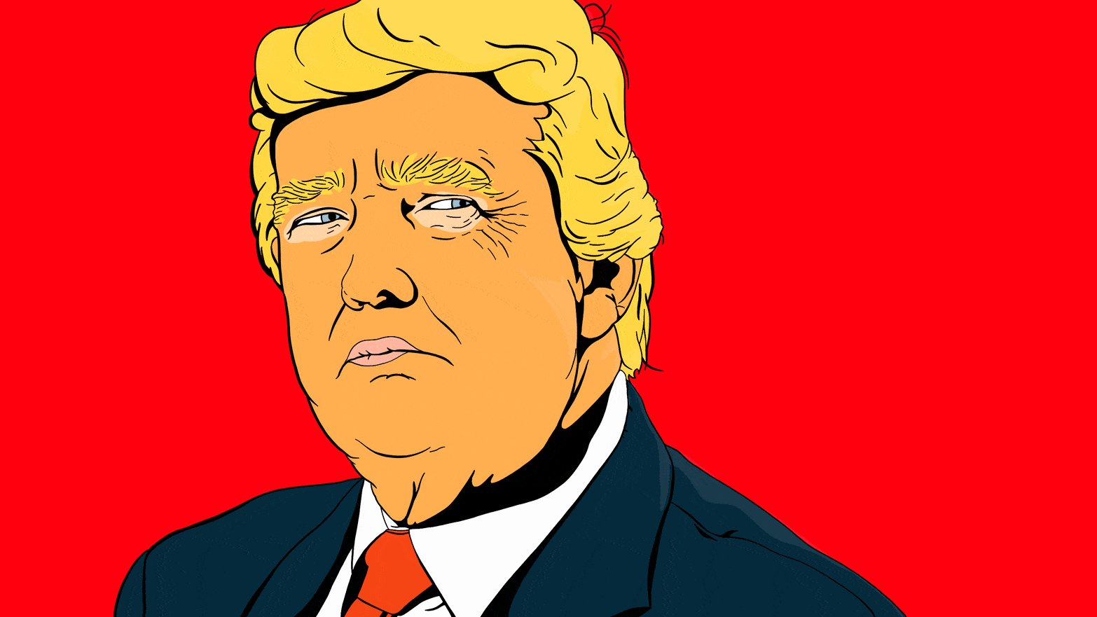 Illustrated gif of Donald Trump with his eyes going side to side.