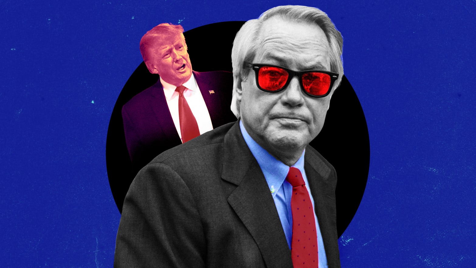 A photo illustration of Lin Wood and former President Donald Trump on a blue background.