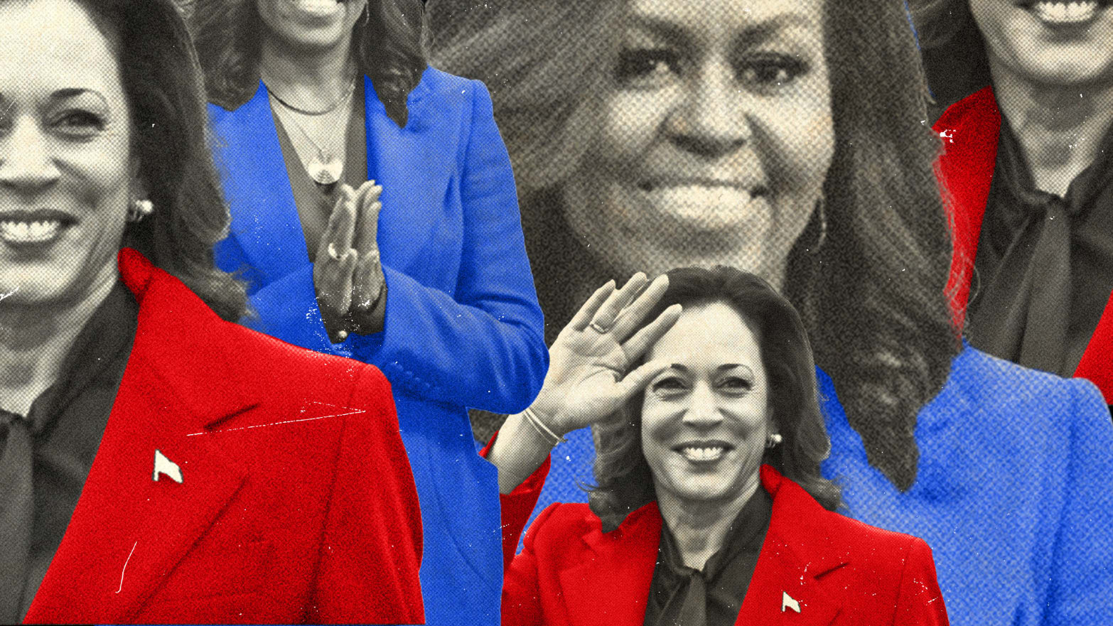 A collage of Kamala Harris and Michelle Obama 