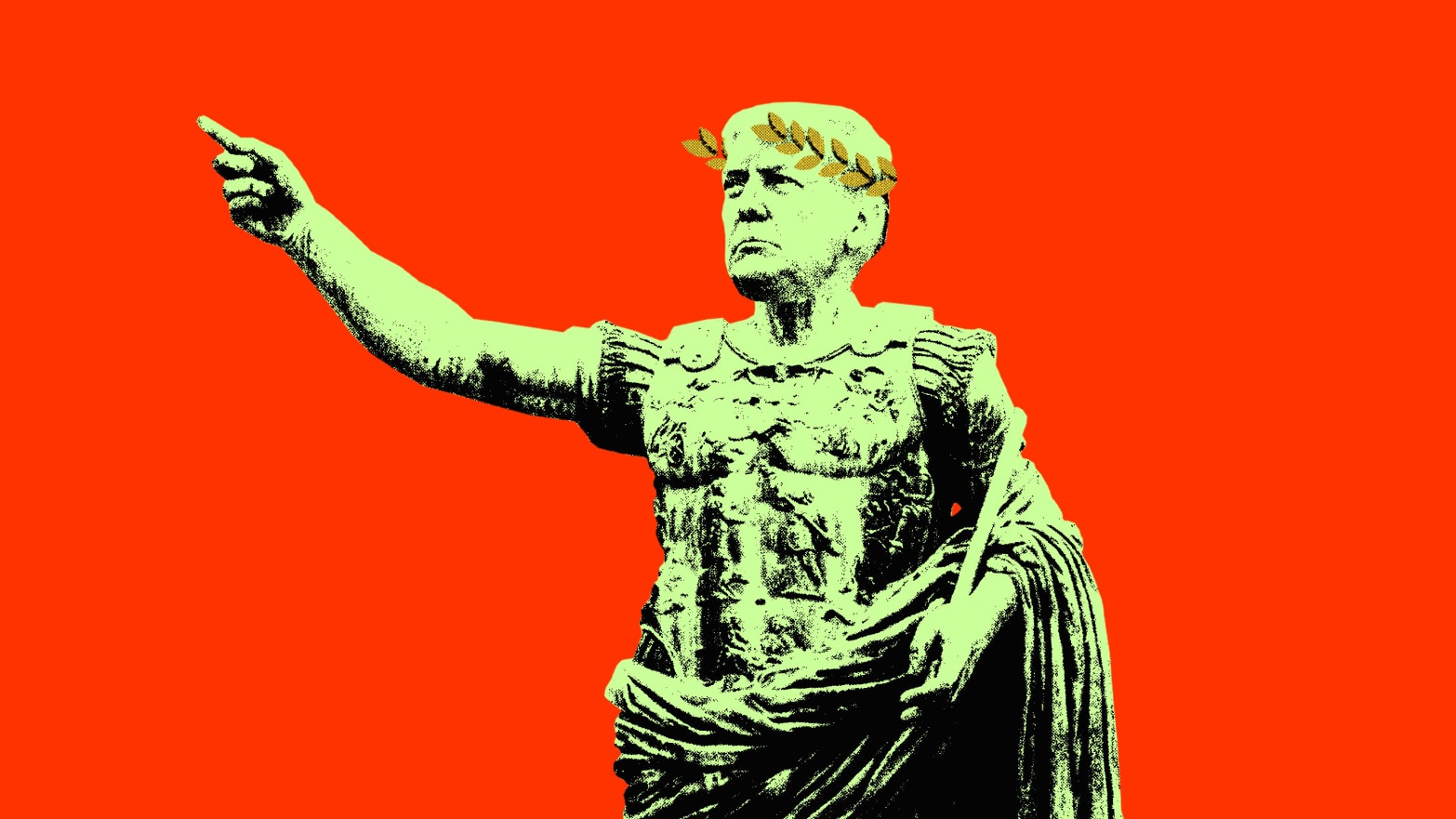 A photo illustration shows Donald Trump's head on a statue of Julius Ceasar