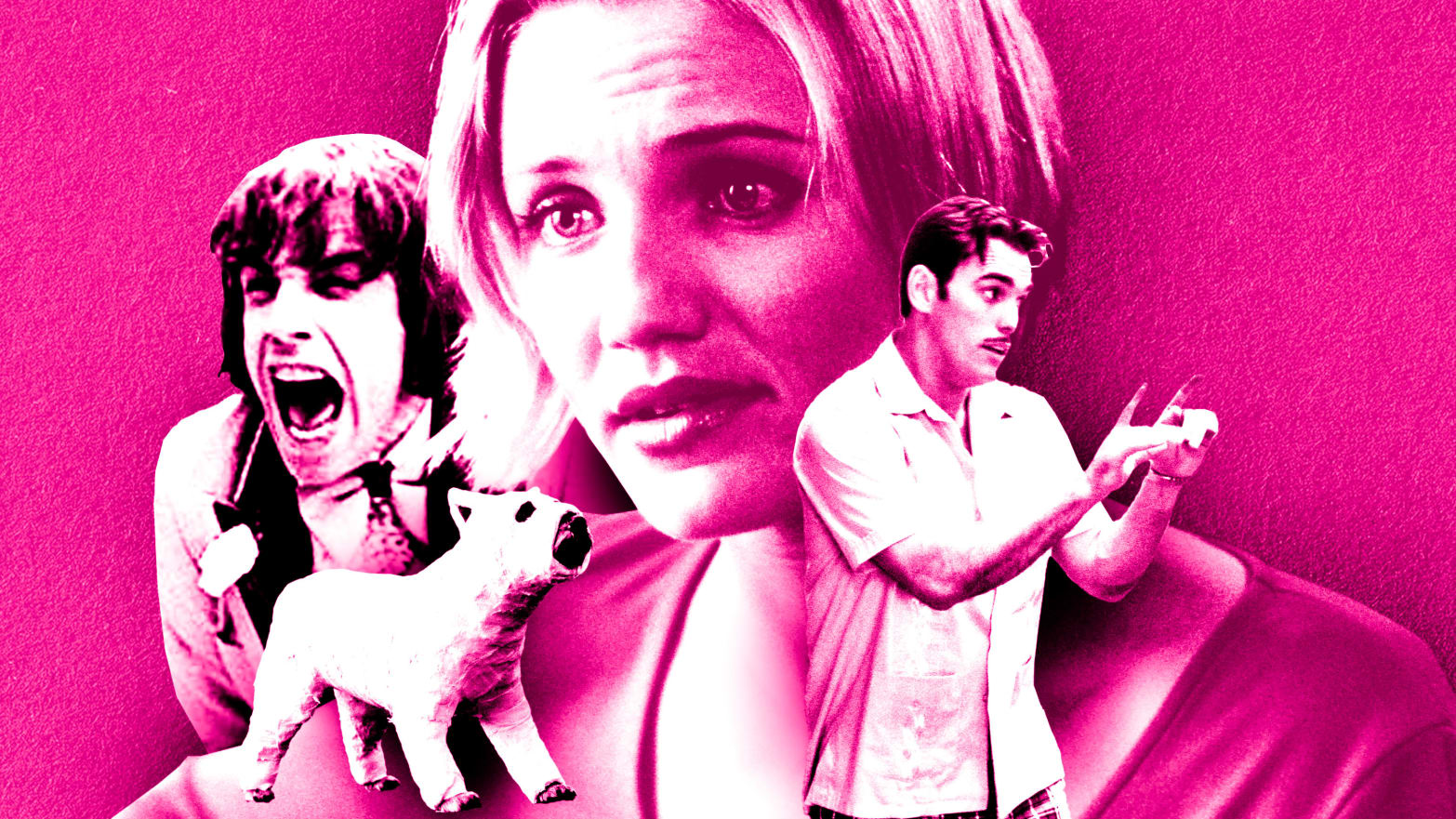 A photo composite of Ben Stiller, Cameron Diaz, and Matt Dillon in ‘There’s Something About Mary'