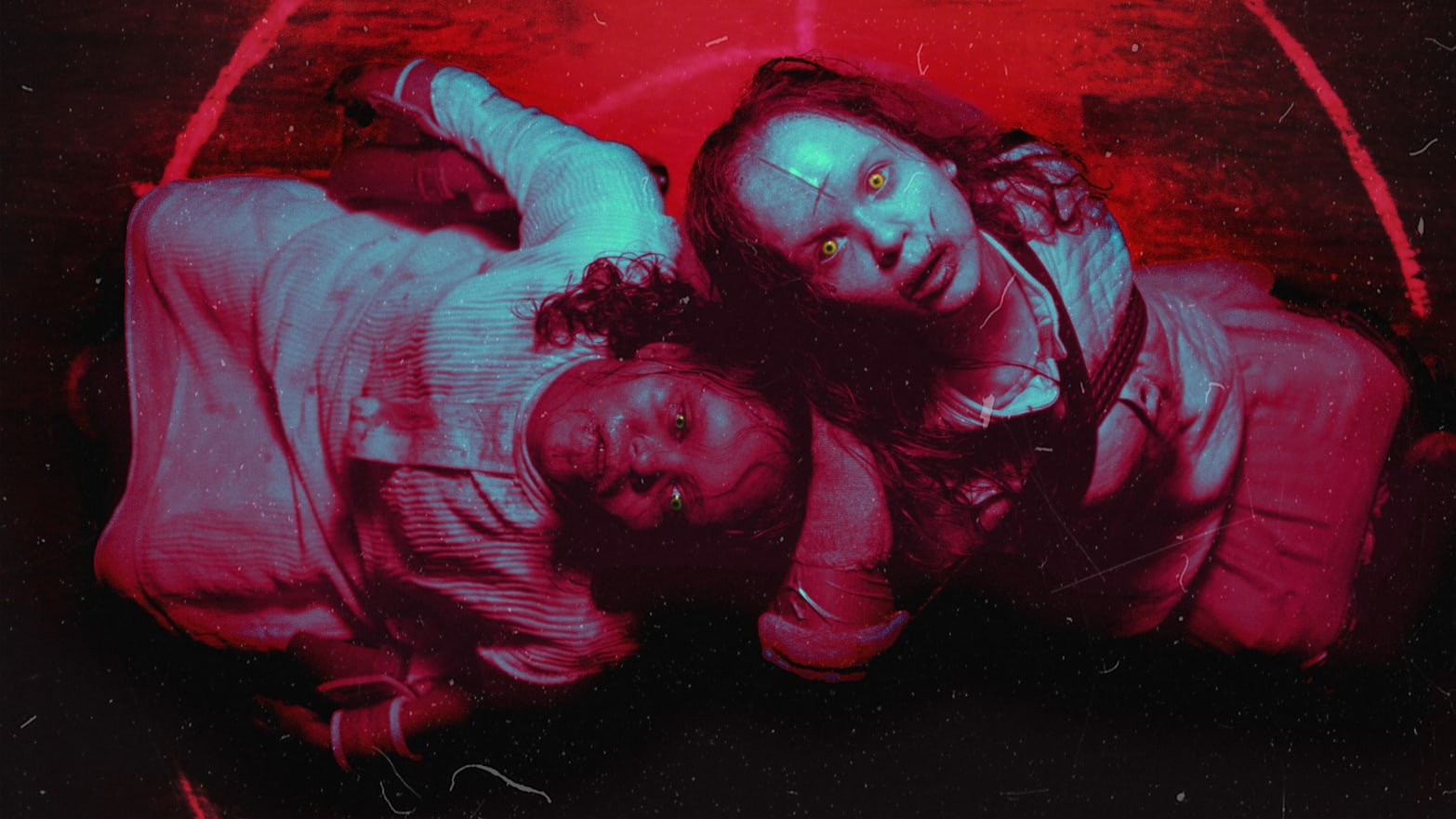 A photo illustration of Lidya Jewett and Olivia O'Neill in Exorcist.