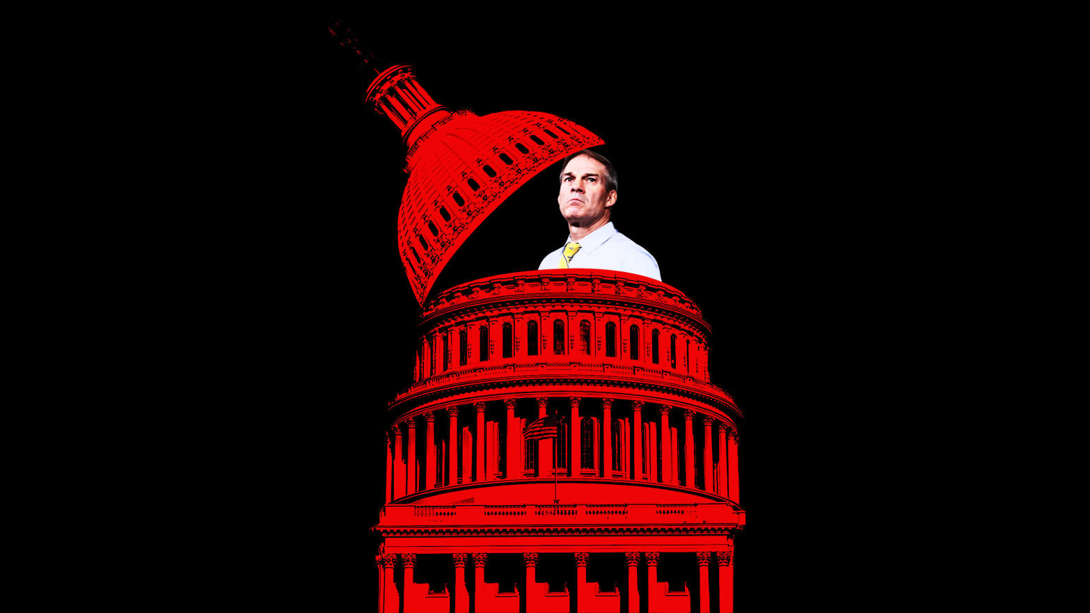 An illustration that includes a photo of Jim Jordan and the U.S. Capitol Hill Building