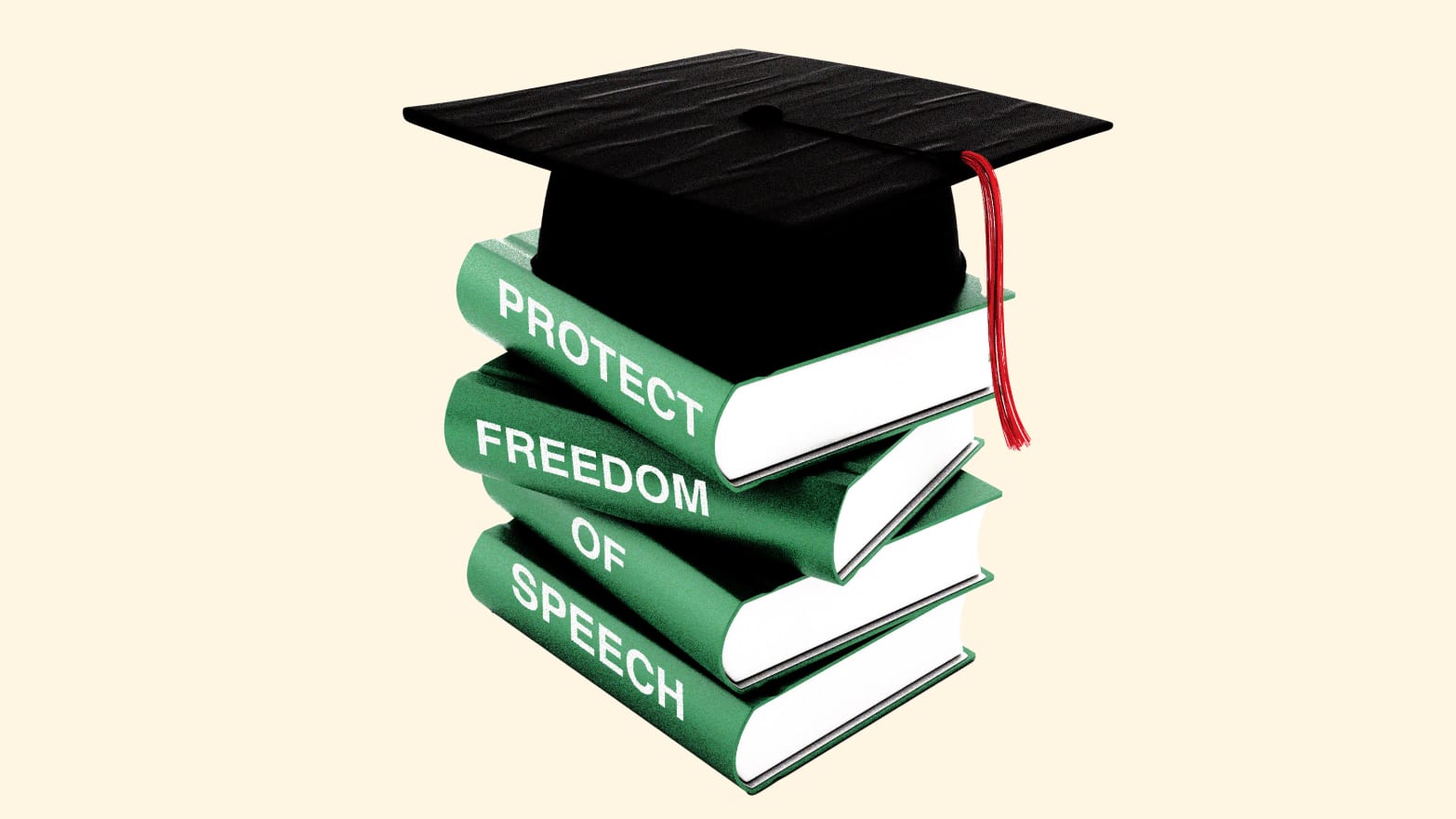 An illustration that includes a College Graduation Cap and a stack of Books