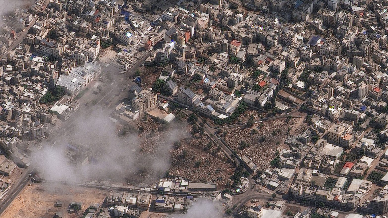 A photo including an overview of Al Ahli Hospital after explosion