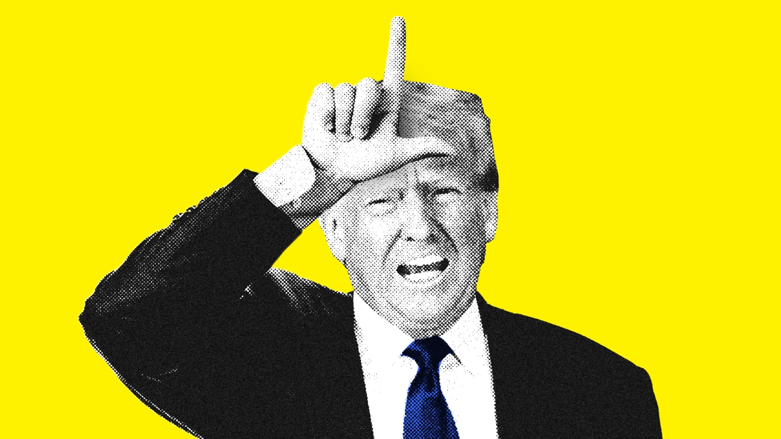 A photo illustration of Donald Trump making the L loser sign on his forehead